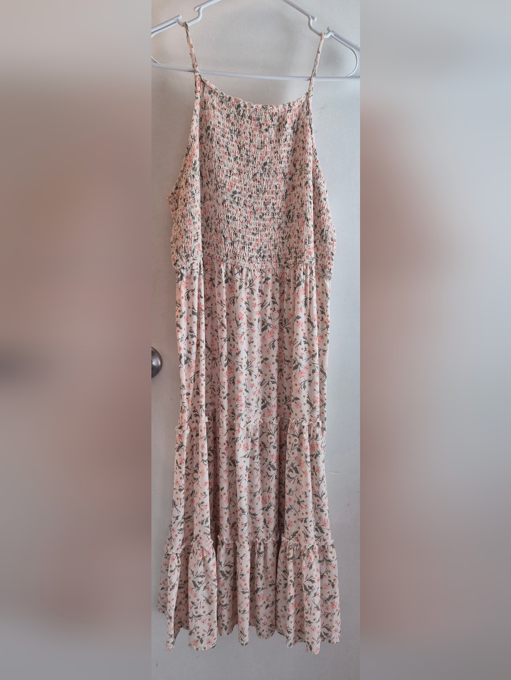 Liberty Love Floral Smocked Maternity Dress in Pink and Olive